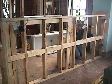 sturdy, modern 2 x 4 construction forms a frame around which we'll have a kitchen island