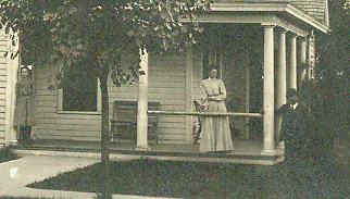 closeup of three people on the porch